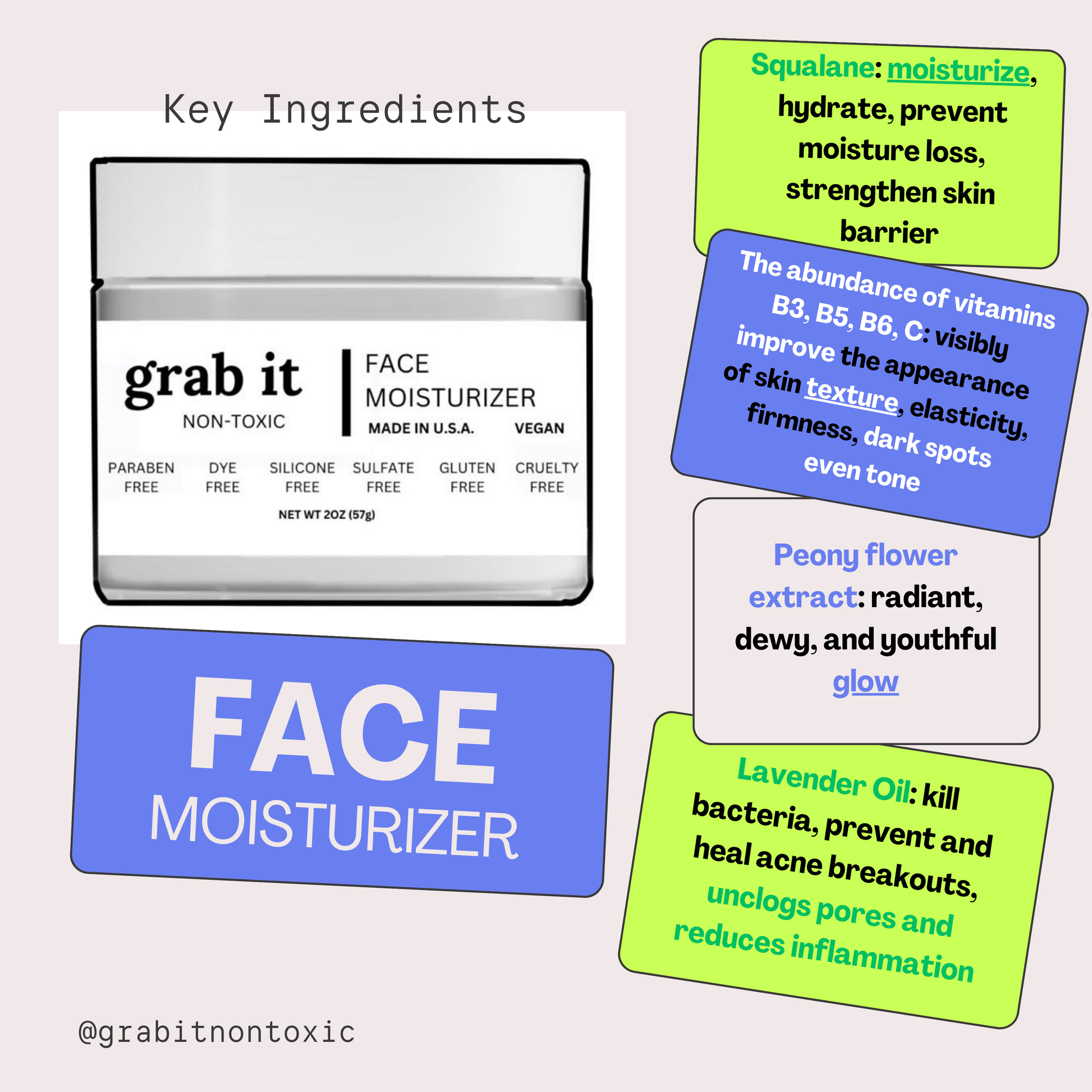 Grab It Non-Toxic Face Moisturizer 2 Oz